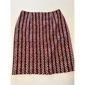 Ann Taylor Silk Straight Skirt Black Burgundy Ivory Geometric Print Women's 8
